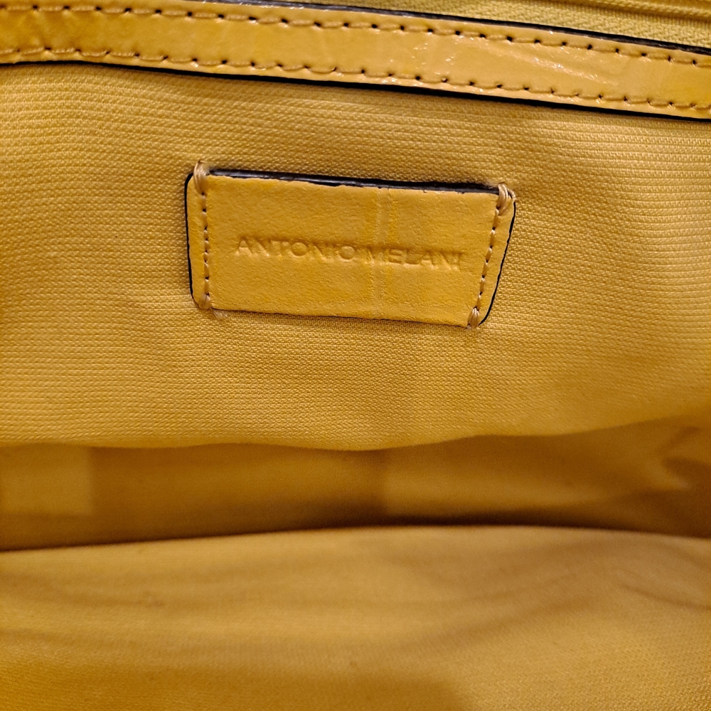 ANTONIO MELANI Vintage Yellow Faux Leather Croc Embossed Summer Tote Bag - Picture 7 of 10